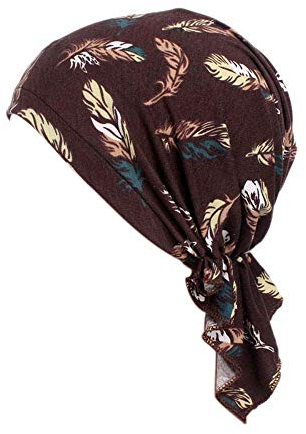 Locisne Women's Printed Head Scarf, Turban, Headwear, Chemo Beanie Scarf, Headwear for Cancer, Chemo, Hair Loss (Braune Feder)