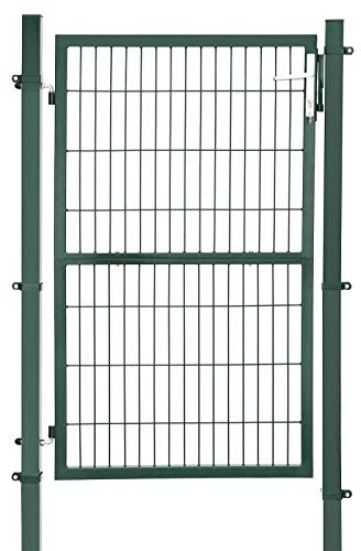 SONGMICS Puerta de Jardín de Acero Galvanizado, Puerta para Valla, con Cerradura, Manija y Llave, 106 x 150 cm (Largo x Alto), Verde GGD200L
