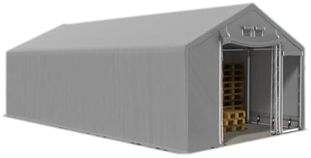 Das Company Lagerhalle 4x10x2m grau extra dauerhaft feuersicher wasserdicht ganzjährig Industriezelt haltbar Stahlseile 600g/m² PVC Polar Plus SFR - Pavillon - Garagenzelt - Lagerzelt - Partyzelt