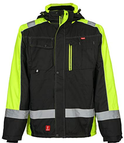 URG Warnjacke Warnschutzjacke Arbeitsjacke Winterjacke Gefüttert Schwarz (GL-8365) (2XL)