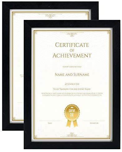 GraduatePro A4 Bilderrahmen Holz Urkunde Dokument din University Certificate Frame Passepartout Diplom Format Academica Zertifikate zum Hängen Schwarz