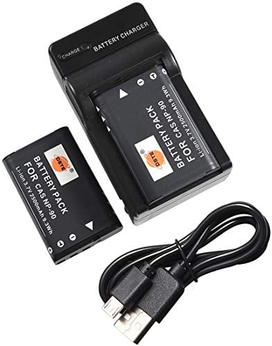DSTE NP-90 Li-ion Battery (2-Pack) and Micro USB Charger Suit Compatible with Casio NP-90 Exilim EX-H10 EX-H15 EX-H20G EX-FH100 EX-FH100BK Digatal Camera
