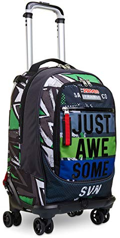 Seven TROLLEY JACK-4WD UNDERGROUND SOIL,Rucksack mit Trolleyfunktion,Schulranzen mit Rollen,3 in 1 Abnehmbarer Rucksack, ab 1. Klasse, für Schule, Gymnasium, Reisen&Freizeit, Mädchen&Jungen,schwarz I
