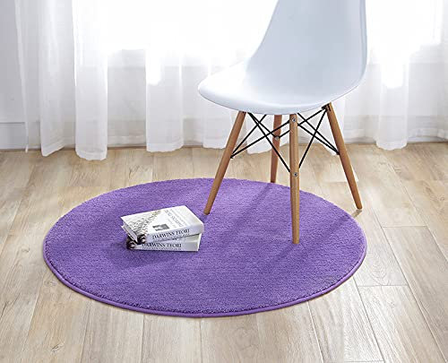 LLWYH Badteppich Runder Schlafzimmer Nachtteppich Saugfähige rutschfeste Kinder Krabbelmatte 80cm im Durchmesser lila