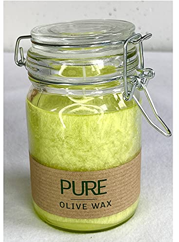Wind-Licht Kerze-n-glas PURE limone-n-grün in Bügel-Glas klar 12 x 7cm, 100% Olivenwachs VEGAN 100% MADE IN GERMANY Eco-sensitive + umweltfreundlich