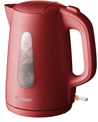 CONCEPT Hausgeräte Rk2383 - Hervidor de agua de plástico (220-240 V, transformador de tensión automático, 1,7 L, 2200 W), color rojo