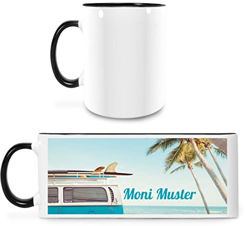 Manutextur Tasse mit Namen - personalisiert - Motiv Bulli 02 - viele Farben & Motive - weiß/schwarz - persönliches Geschenk mit Wunsch-Motiv und Wunsch-Name