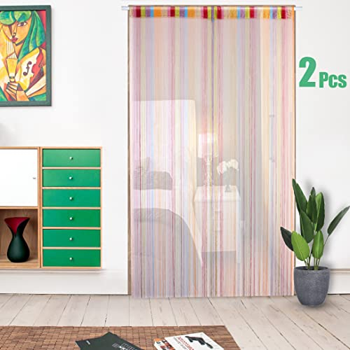 Vagasi 2 Stück Dekorative Türbandvorhänge 100 x 200 cm 7 Farbe Fransen Panels Fenstertür Schrank Blind Raumteiler Pailletten Vorhang Für Party Hochzeit Urlaub, Blau 6 Farben
