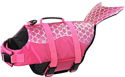 Dogcheer Hundeschwimmweste, niedliche Meerjungfrau-Schwimmweste zum Schwimmen, Bootfahren, mit überlegenem Auftrieb und Rettungsgriff, verstellbare Welpen-Schwimmweste, Haustierschwimmweste für