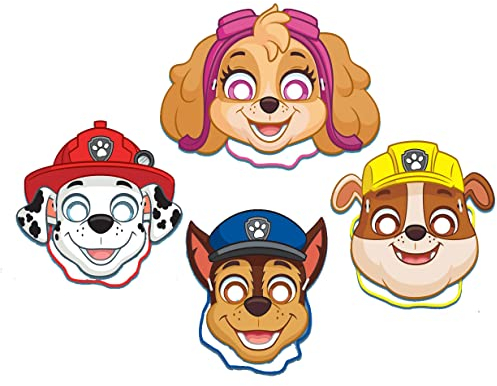 TIB Heyne 4 Masken * PAW PATROL * als Verkleidung für Mottoparty und Kindergeburtstag | mit Gucklöcher und Gummiband | Skye Chase Rubble Marshall Kinder Geburtstag Party Deko