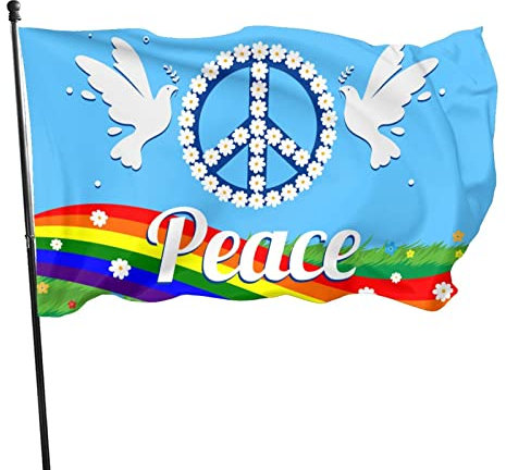 Regenbogen Flagge Peace Friedensflagge Taube Regenbogen Flagge 90x150 cm Flagge Friedenstaube Fahne Regenbogen Peace Fahnen und Flaggen Flagge Frieden und Freiheit Gartenflagge Flagge Peace Frieden