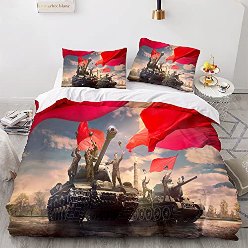 Tomifine Tank Bettwäsche-Set 3 Teilig Panzer Bettbezug 135x200 cm Mit Reißverschluss Bett-Bezug, Kissenbezug Panzer (135x200 cm/80x80cm*2,Panzer 9)