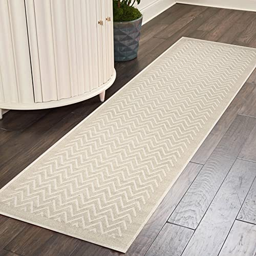 Pasha Home Innen-Küchenmatte, Flur-Matte für den Innenbereich, Waschbar bei 30°C, rutschfest, Pflegeleicht – Matte für Küche, Eingangsbereich, Wohnzimmer – Sommer-Beige, 80 x 300 cm