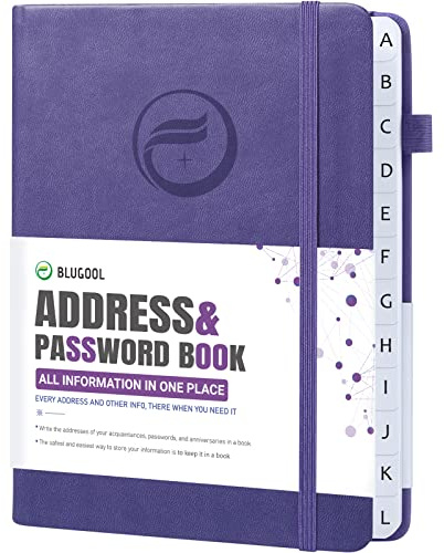 Address Book with Alphabetical Tabs, Hardcover Password Book, Address Organizer Keep Track of Phone Numbers, Special Days, Birthdays, Anniversaries and Notes (5.3'' x 7.7, Purple)