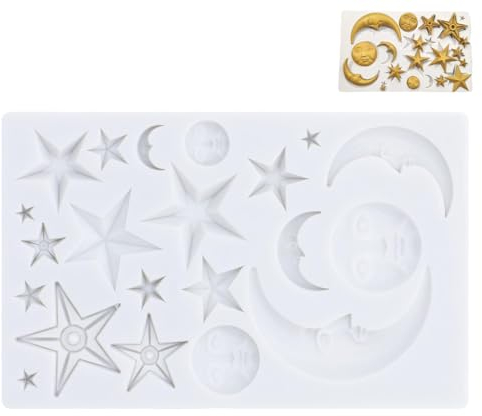 Moldes de Silicona para Plastilina, Moldes de Luna y Estrella Moldes de Silicona para Fondant con Cara de Luna y Estrellas Moldes de Fondant para Pasteleria de Chocolate y Caramelo