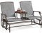 Yaheetech 2-Sitzer Schaukelbank mit Tisch Gartenbank Gartenschaukel Sitzbank, Outdoor Parkbank Schaukelstuhl Metall für Garten/Terrasse/Hof/Park/Balkon, Grau 149 × 81 × 101 cm