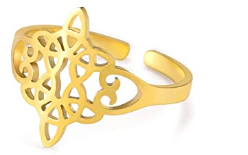 LIKGREAT Hexen Knoten Ring Keltische Knoten Ringe Hexenknoten Ring Pagan Wiccan Band Ring Glücksschutz Amulett Edelstahl Schmuck Geschenke für Frauen Mädchen (Stil 3-G)