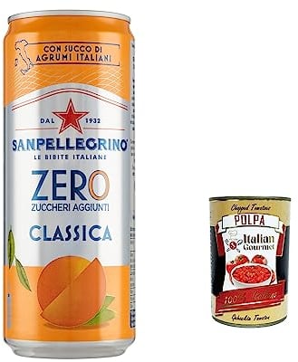 48x San Pellegrino Aranciata Zero dosen ohne Zucker 33cl Limonade orange ohne Zucker + Italian Gourmet polpa 400g
