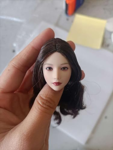 Fremego 1/6 Skala Weiblicher Kopf Skulptur Schönheit Mädchen Gepflanzt Haar Kopf Carving mit Beweglichen Augen für 12inch Weiblich PH TBL JO Action Figur Körper Sammlung (E)