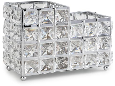 efuturetime Contenitore Pennelli Trucco in Cristallo, Contenitori Porta Pennelli Make Up, Portapennelli da Trucco, Argento