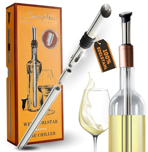4-in-1 Weinkühlstab Premium Set 100% Edelstahl Ausgießer & Weinkühler inkl. Verlängerung & Flaschenverschluss - Weinkühlstäbe spülmaschinengeeignet - Kühlstab für Wein mit Weinausgießer im Geschenkset