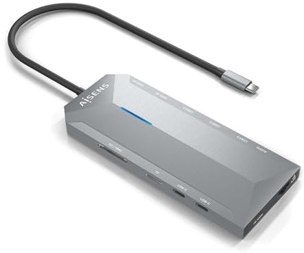 AISENS USB-C Dock 12-in-1, USB-C A 2 x HDMI, 1 x RJ45, 3 x USB-A, 2 x USB-C, 1 x USB-C PD, 1 x Audio, 1 x SD, 1 x Micro SD, Grau, 30 cm