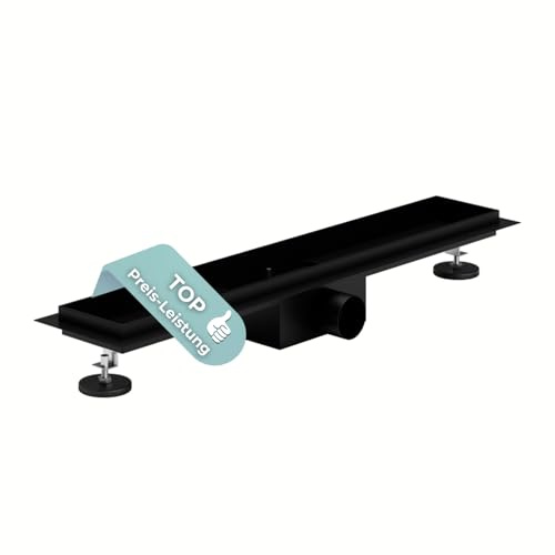 HAGO24 Duschrinne in Schwarz I 50 cm I 2in1 Bodenablauf Dusche aus Edelstahl I Hochwertige Ablaufrinne Dusche mit Haarsieb I Duschrinne befliesbar & individuell anpassbar I Stilvoller Duschablauf