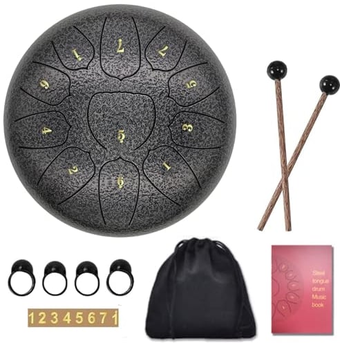 Sunydog 6 Zoll 11 Noten Handpan Zungentrommel mit Drum Mallet Finger Picks Percussion für Meditation Yoga(Dunkles Silber)