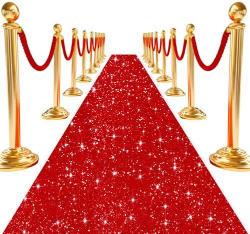 ROMANKAS Pailletten-Gangläufer, roter Teppichläufer für Party, Glitzer, 60 x 4,5 m, Gehweg-Läufer, Teppich, glitzernder Event-Teppich mit Teppichbändern, schimmernder Flur-Teppich für