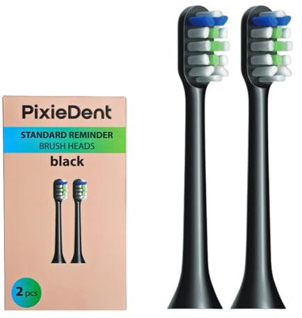 PixieDent Diamond Schallzahnbürste Tipps für elektrische Schallzahnbürste Standard-Mahnung Schwarz 2 Stück (Standard Reminder black)