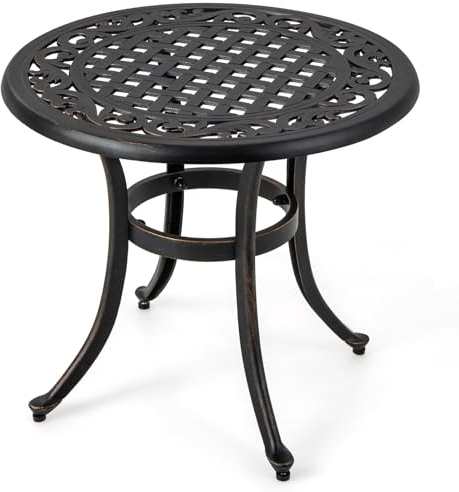 KOMFOTTEU Bistrotisch Rund, Gartentisch Balkontisch aus Aluminiumguss,rostfreier Besitelltisch 60 cm Durchmesser, Kaffeetisch Teetisch mit Metallrahmen für Garten, Terrassen, Balkon (Antikbraun)
