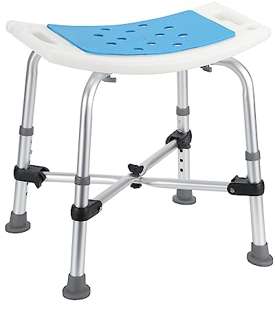 Izrielar Taburete de ducha con respaldo, silla de ducha regulable en altura 38-54 cm, asiento de ducha con doble barra transversal reforzada, taburete de baño, carga 180 kg, antideslizante y estable