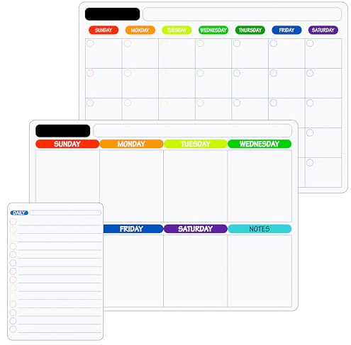 KELIODY magnetischer Tafel, magnetischer Planer für Kühlschrank, wöchentlicher und monatlicher Kalender mit einem täglichen Planner, wiederverwendbaren trockenen Erase und 6-Marker Stiften (2 Stück)