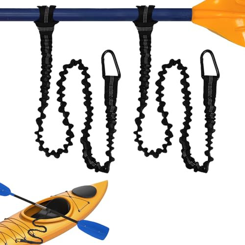 gaoduanluoluo 2 Stück Kajak Sicherheit Paddelleine, 1,5 m Elastische Paddel Sicherungsleine mit Karabinerhaken, für Kajak, Kanu, Boot (Schwarz)