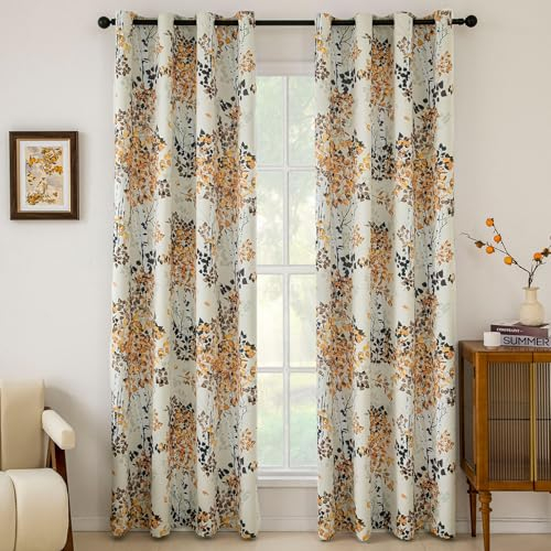 WONGS BEDDING Vorhänge Beige Gardinen mit Ösen Blätter Muster Vorhang Blickdicht, Schöne Elegante Verdunklungsvorhänge für Deko Wohnzimmer Schlafzimmer, 140x225 cm (BxH), 2er