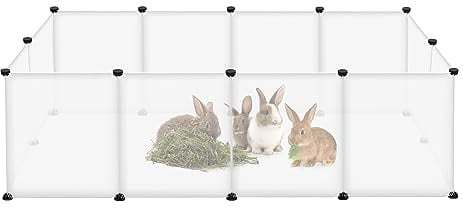 FIVMEN Freilaufgehege Kleintiergehege 145x75x48cm Freigehege Gittergehege 12-Platten Laufstallgitter Kleintier Laufställe für Kaninchen Hamster (Weiß)