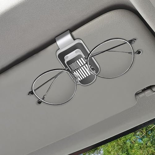 deemars Sonnenbrillenhalter für Auto Visier, Metall US Flagge Brillenhalterung, Universal Visier Zubehör Visier Sonnenbrillenhalter Clip Passend für die meisten Auto SUV LKW (Weib+Grauen)