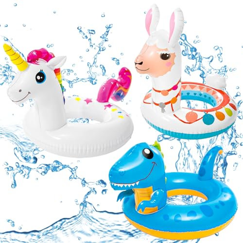 POPOYU 3Pcs Inflatable Pool Toys for Kids,Unicorn Alpaca Dinosaur Pool Inflatables Pool Floats,Swimming Pool Toys Rubber Swimming Rings for Summer Gift,Swimming Pool Beach Toys,Pool Party Decorations