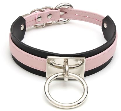lalatia Damen O Ring Choker Halsband Kunstleder Halskette für Frauen (Hellrosa Schwarz Silber)