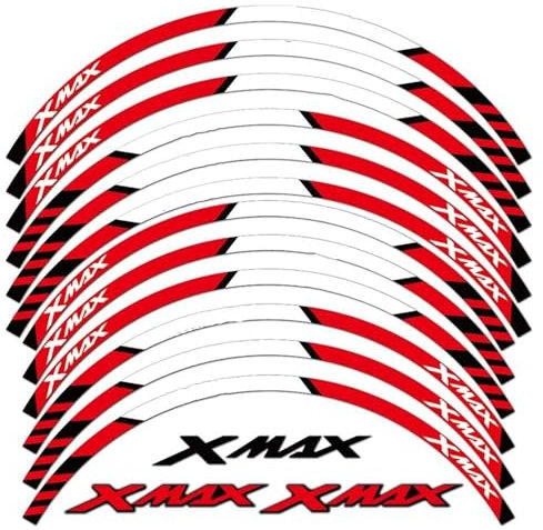 Felgendekoration Motorrad-Radnaben-Aufkleber Für XMAX 300, Reflektierendes Felgenband, Streifenband, Zubehör Langlebig und attraktiv(Red and white)