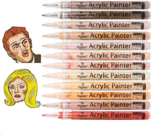 Faxianther Lot de 12 Marqueurs de Peinture Acrylique Feutres Acryliques de Couleurs de Peaux Pointe de 0,7 mm pour Peinture sur Mur Toile Pierre Bois et Peinture Corporelle