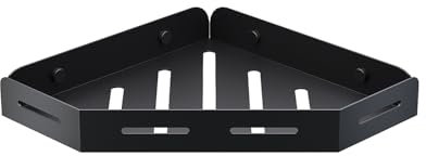 SANYROI Etagère de Douche d'angle en Acier inoxydable, tablette de Salle de Bain sans Perçage, organisateur de douche mural, noir mat, serviteur de douche triangle avec trous de drainage