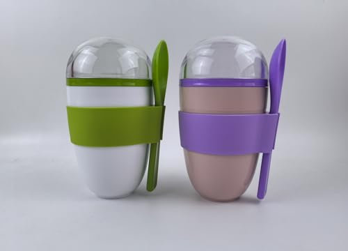 YogOn Müslibecher to go | 2er-Set | Joghurtbecher to go | Porridge Becher to Go | Mit Löffel | Zertifizierte Materialien | 400 ml | Auslaufsicher | Geeignet als Suppen und Salatbehälter