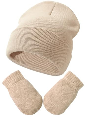 DRESHOW Kleinkind Beanie Kinder Wintermützen und Fäustlinge Set für Kinder Warme Weich Baby Strickenmütze und Handschuhe für 3 Monate - 24 Monate Mädchen Jungen