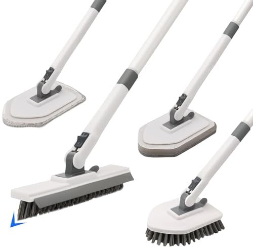 Jubor Shower Scrubber Cleaning Brush, Tub Tile Shower Scrubber with 130cm Long Handle, Stiff Bristle Floor Brush for Bathroom, Floor, Wall, Toilet, Wall, Bathtub, Sink