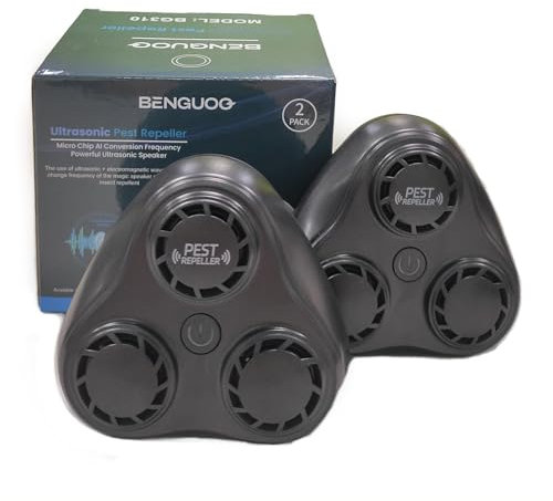 BENGUOO Ultrasuoni per Topi 2 Pezzi, Dissuasori per Topi Portatile Repellente Zanzare Anti Insetti, Ultrasonic Pest Repeller Antizanzare da Interno Dissuasore per Mosche per Ufficio Casa Nero