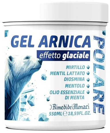 Gel Arnica Polare 550 ml - Effetto Glaciale con 5% di Mentolo, Diosmina e Olio di Menta - Allevia Muscoli Affaticati e Gambe Stanche - Made in Italy