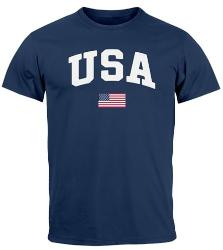 Neverless® Herren T-Shirt USA Schriftzug College Retro US Flagge Amerika Fashion Streetstyle Navy S