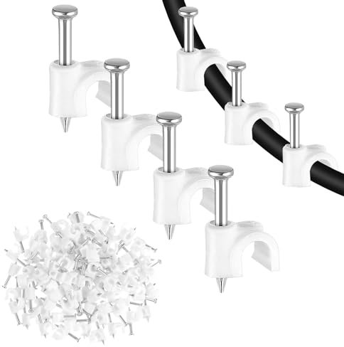 Andibro 100 fascette stringicavo per unghie, morsetti per cavi con chiodo, fissaggio a parete, 8 mm, per cavi di rete, colore bianco (8 mm)