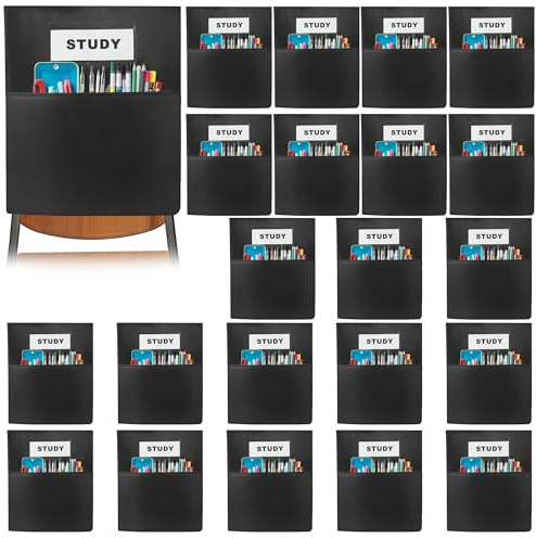 24 PCS Chair Pockets forClassrooms,19.5x16.5 Seat Sacks for Classroom ChairsK-2, Classroom Student Chair Pockets for Kindergarten,Classroom,School, and Home Seating Storage, Black.